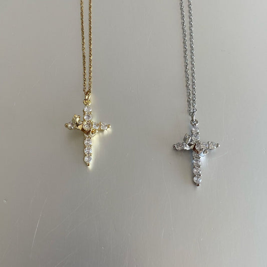 Rotatable Crown Diamond Cross Necklace for Women