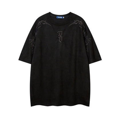 Leather-like fabric T-shirt