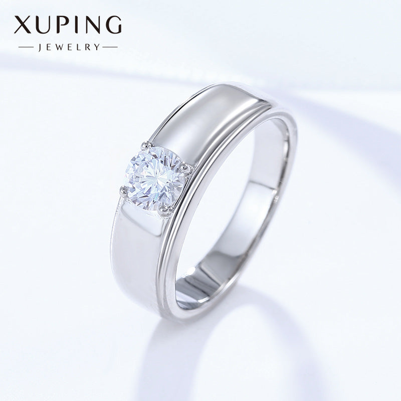 Xuping Jewelry White Gold Wedding Ring Artificial Gemstone Ring Simple Four Claw Wedding Ring for Women