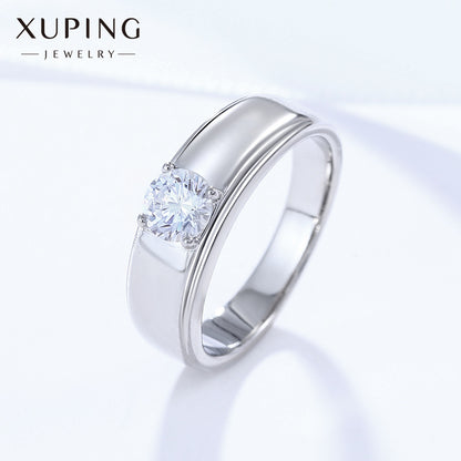 Xuping Jewelry White Gold Wedding Ring Artificial Gemstone Ring Simple Four Claw Wedding Ring for Women