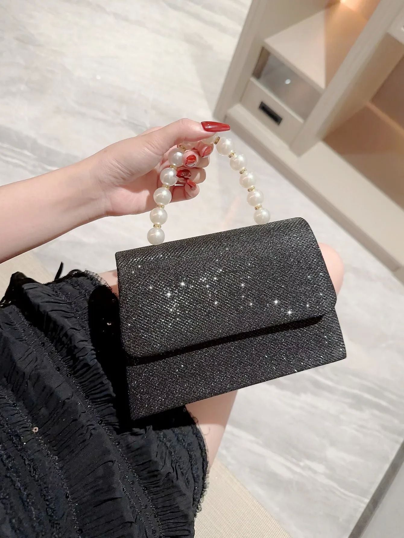 Shiny Pearl Chain Crossbody Bag for Women