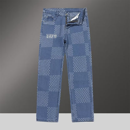 Plaid Denim Jacket and Pants Set for Men Retro Casual Outfit