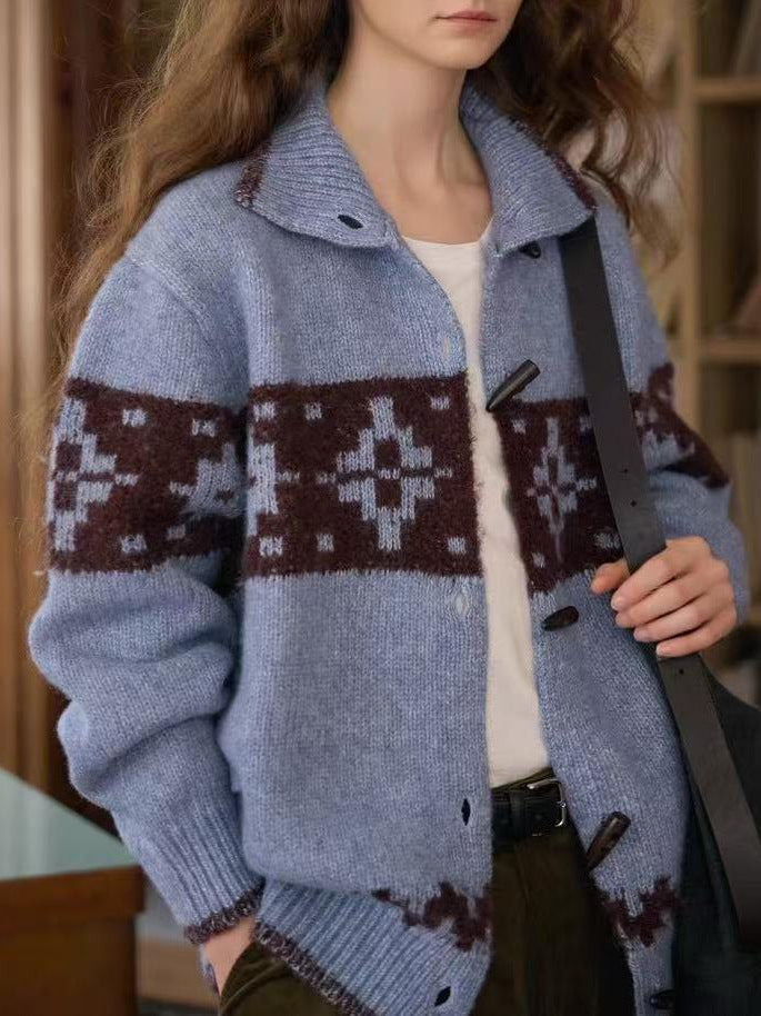 Short high-necked sheepskin button-up sweater