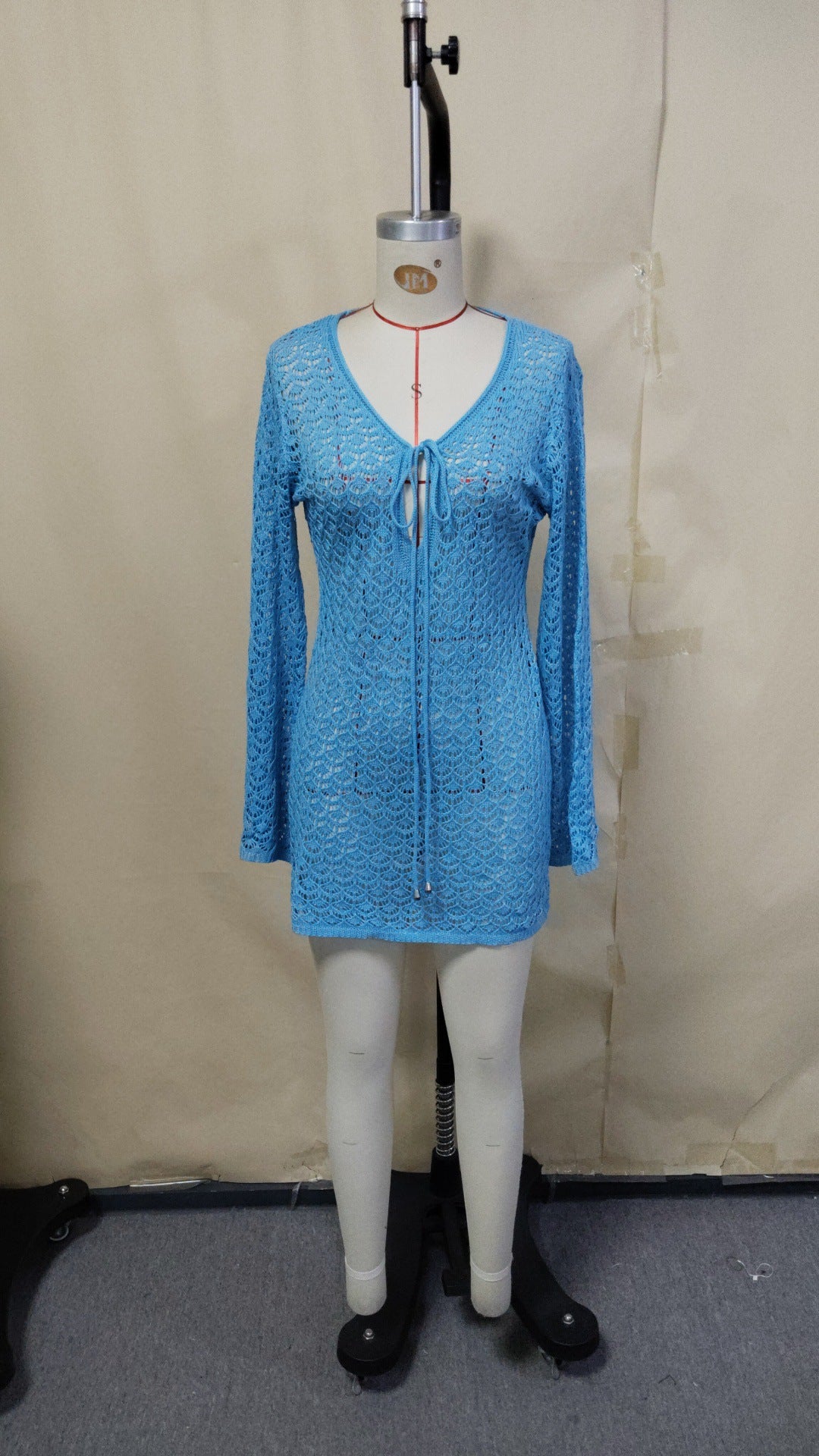 Sexy V Neck Knitted Beach Cover Up Dress