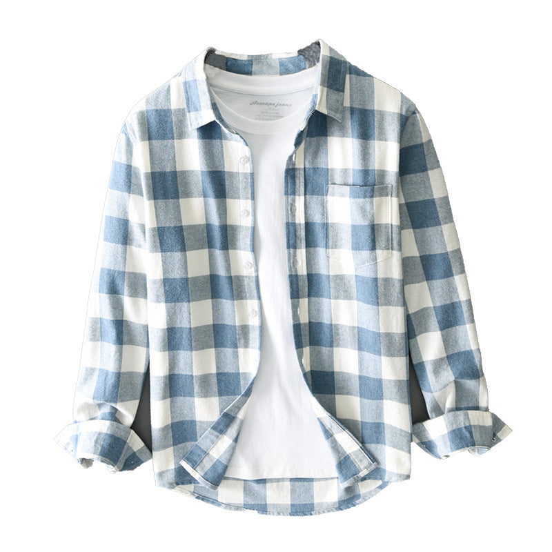 Men's Long Sleeve Plaid Cotton Shirt