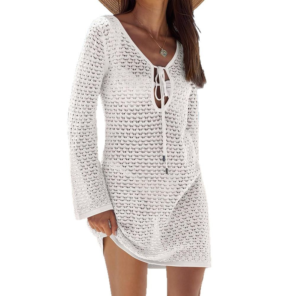 Sexy V Neck Knitted Beach Cover Up Dress