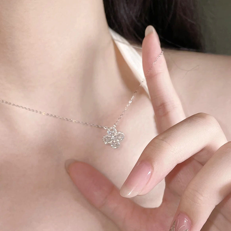 Sparkling Four-Leaf Clover Titanium Steel Necklace