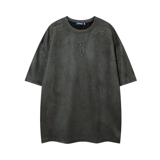 Leather-like fabric T-shirt