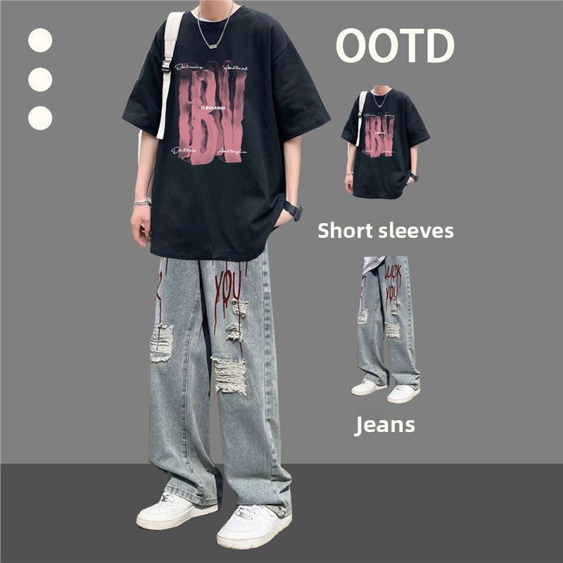 Pure cotton short-sleeved T-shirt boys' summer outfit