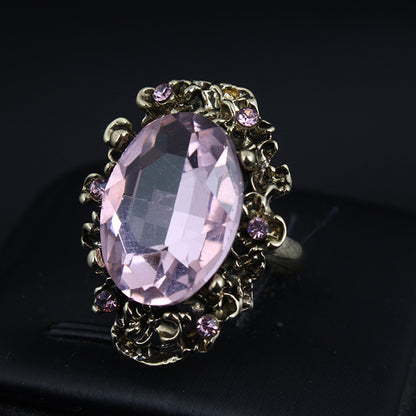 Retro Adjustable Crystal Stone Ring for Women - Vintage Geometric Jewelry