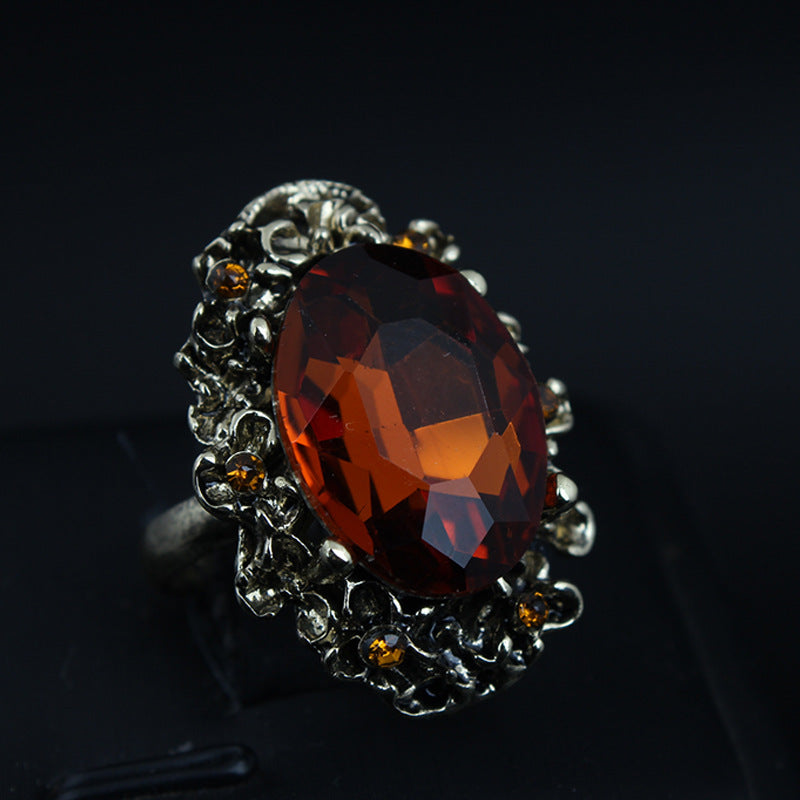 Retro Adjustable Crystal Stone Ring for Women - Vintage Geometric Jewelry