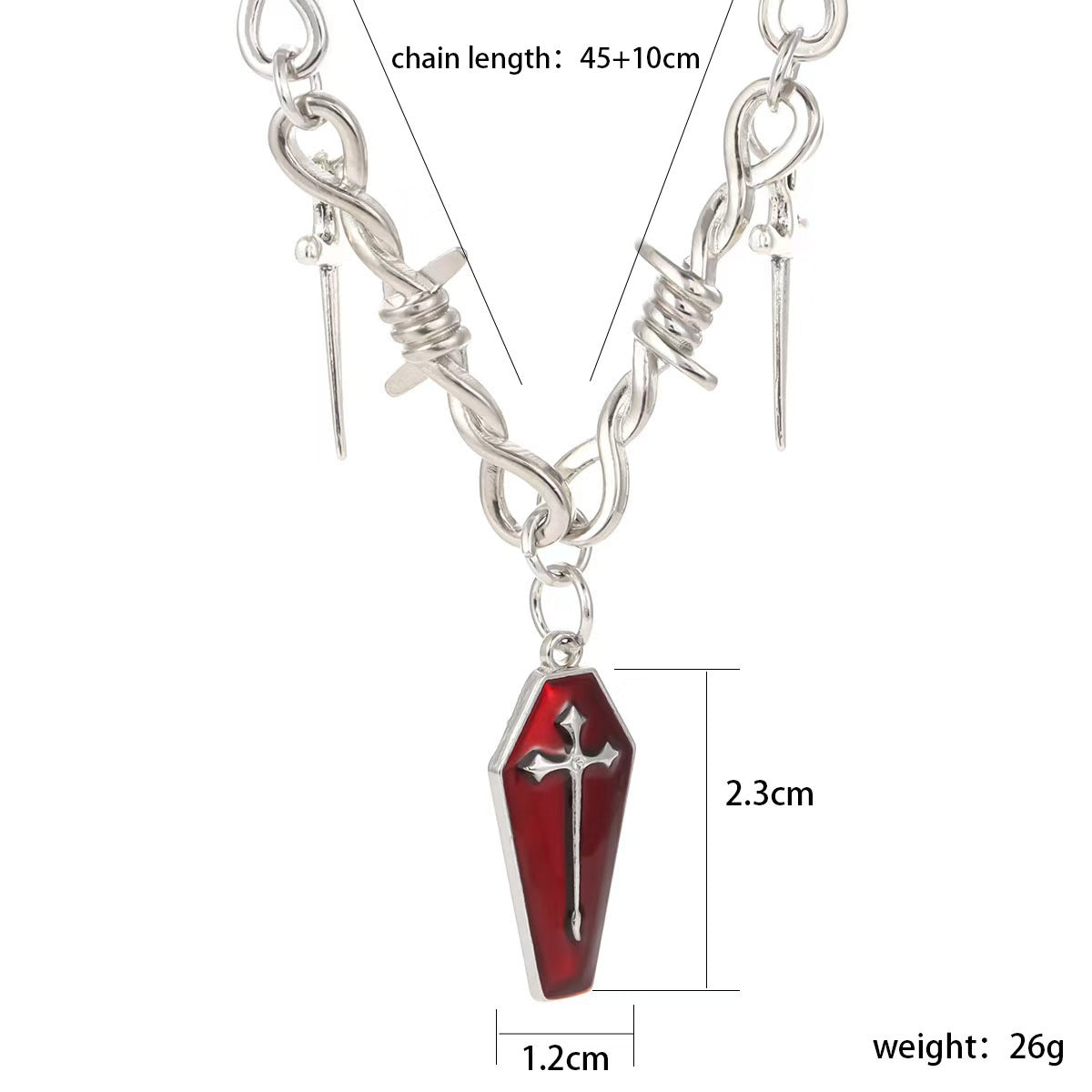 Dark Gothic Coffin Cross Sword Thorn Necklace