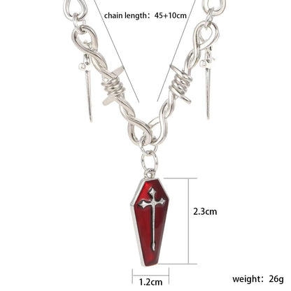 Dark Gothic Coffin Cross Sword Thorn Necklace