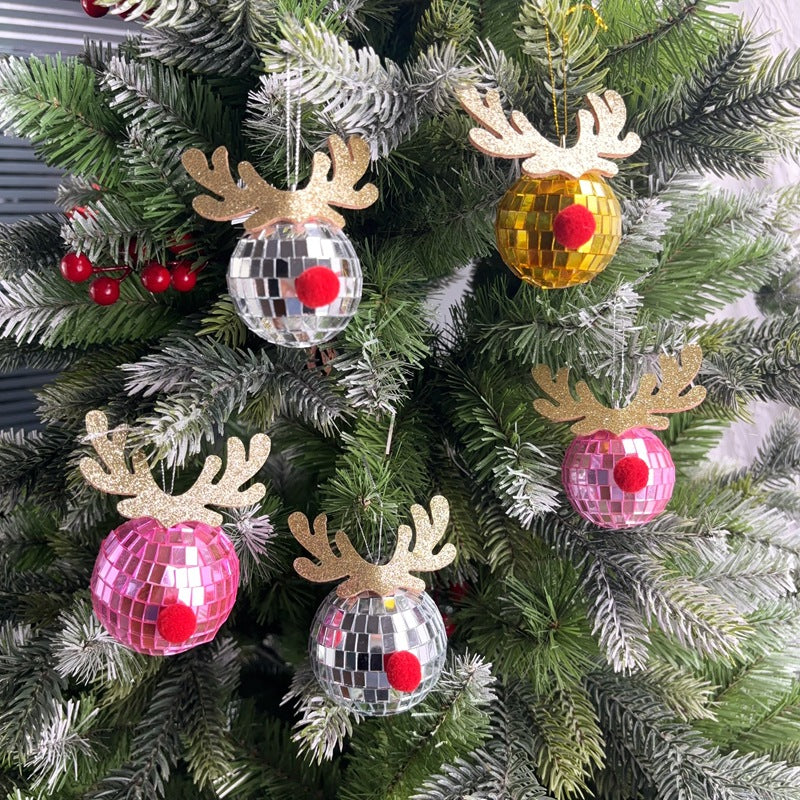 Mirror Elk Horn Christmas Ball Tree Decoration Pendant
