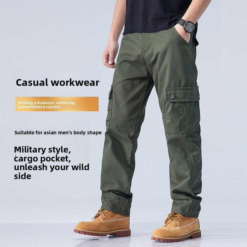 Pure cotton work pants with loose and straight fit