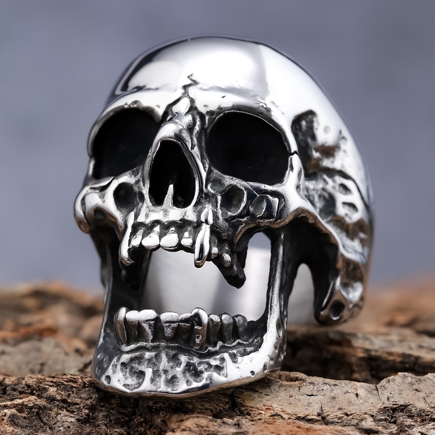 Gothic Skull Ring Black Polished Titanium Steel Unisex Jewelry