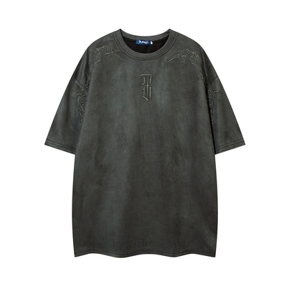 Leather-like fabric T-shirt