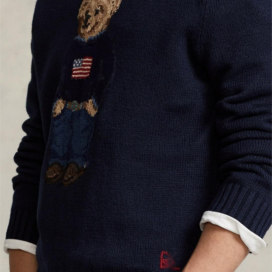 Embroidered bear crew-neck knitted sweater
