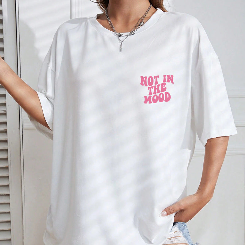 Casual Loose Fit Cotton Letter Print T-Shirt