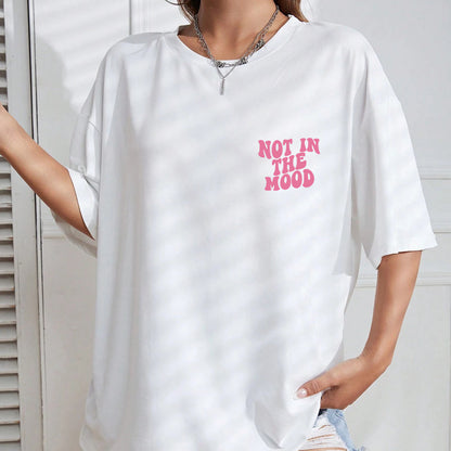 Casual Loose Fit Cotton Letter Print T-Shirt