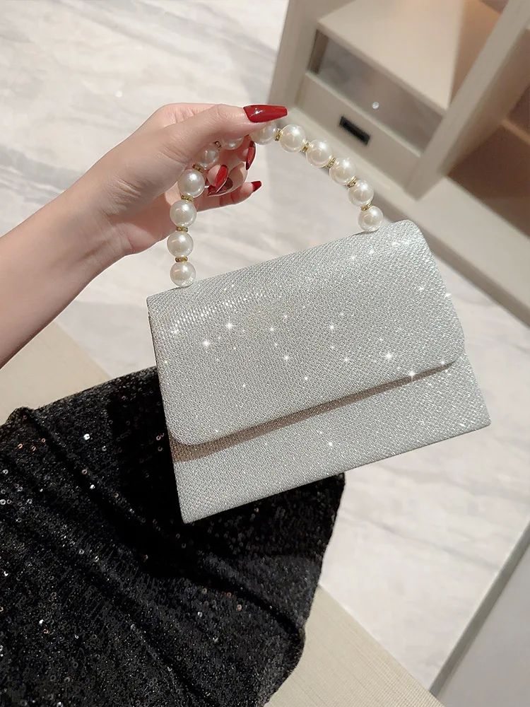 Shiny Pearl Chain Crossbody Bag for Women