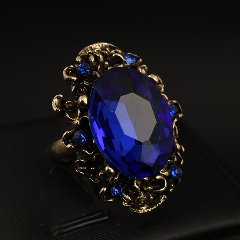Retro Adjustable Crystal Stone Ring for Women - Vintage Geometric Jewelry