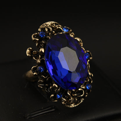 Retro Adjustable Crystal Stone Ring for Women - Vintage Geometric Jewelry