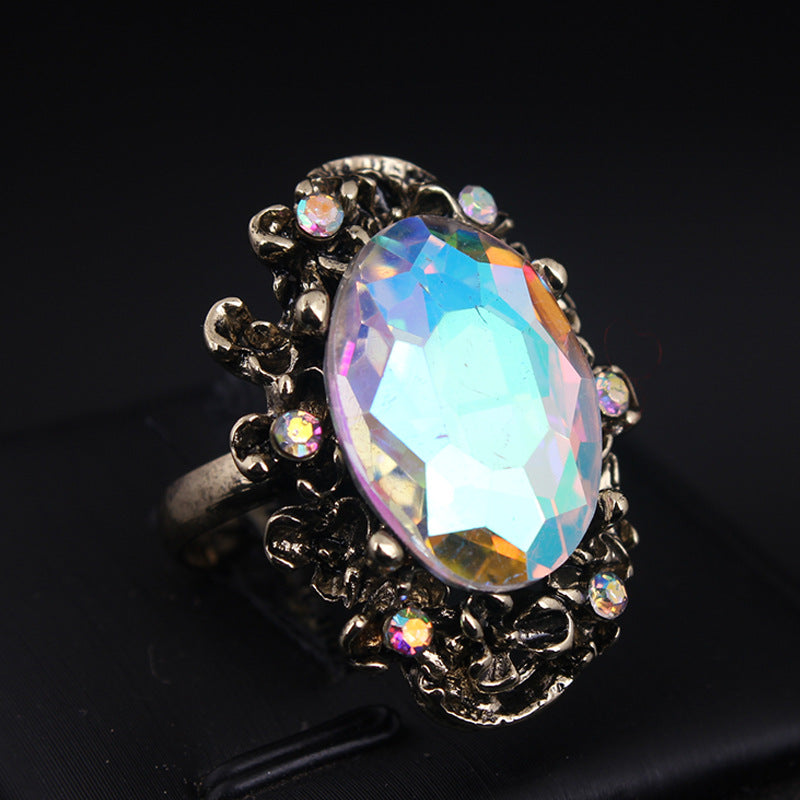 Retro Adjustable Crystal Stone Ring for Women - Vintage Geometric Jewelry