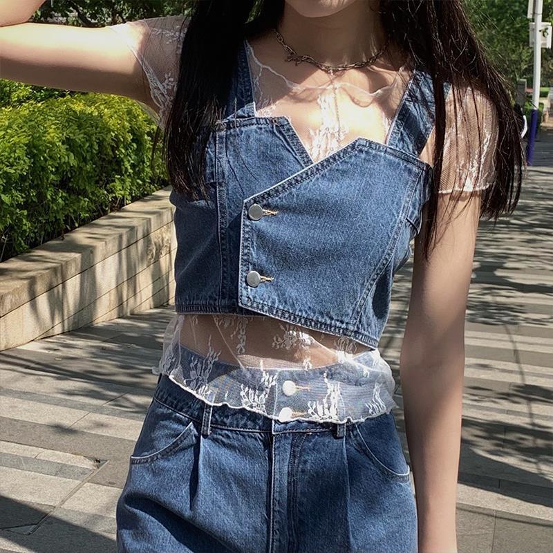 Sexy girl's unique and stylish denim outfit