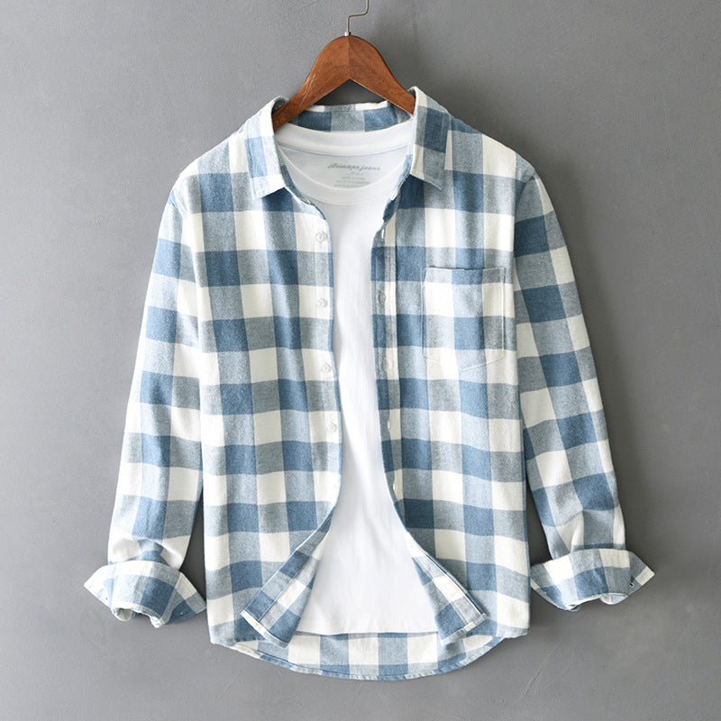 Men's Long Sleeve Plaid Cotton Shirt