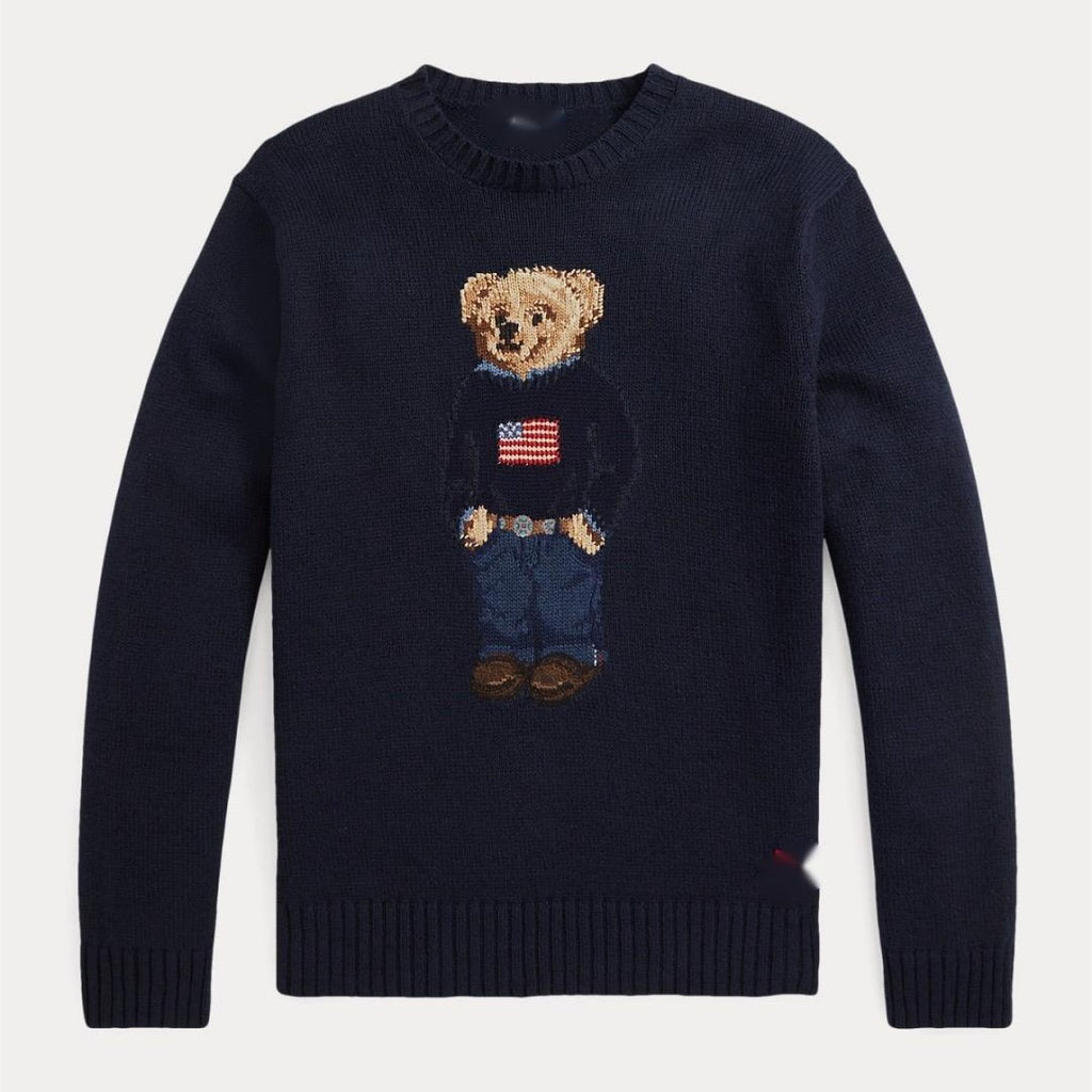 Embroidered bear crew-neck knitted sweater