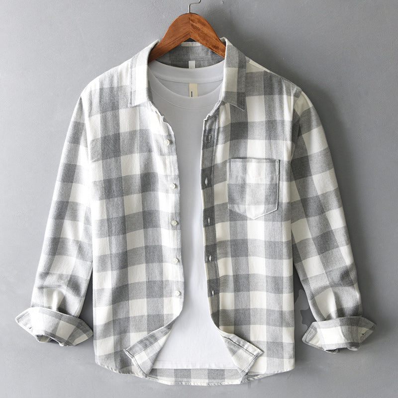 Men's Long Sleeve Plaid Cotton Shirt