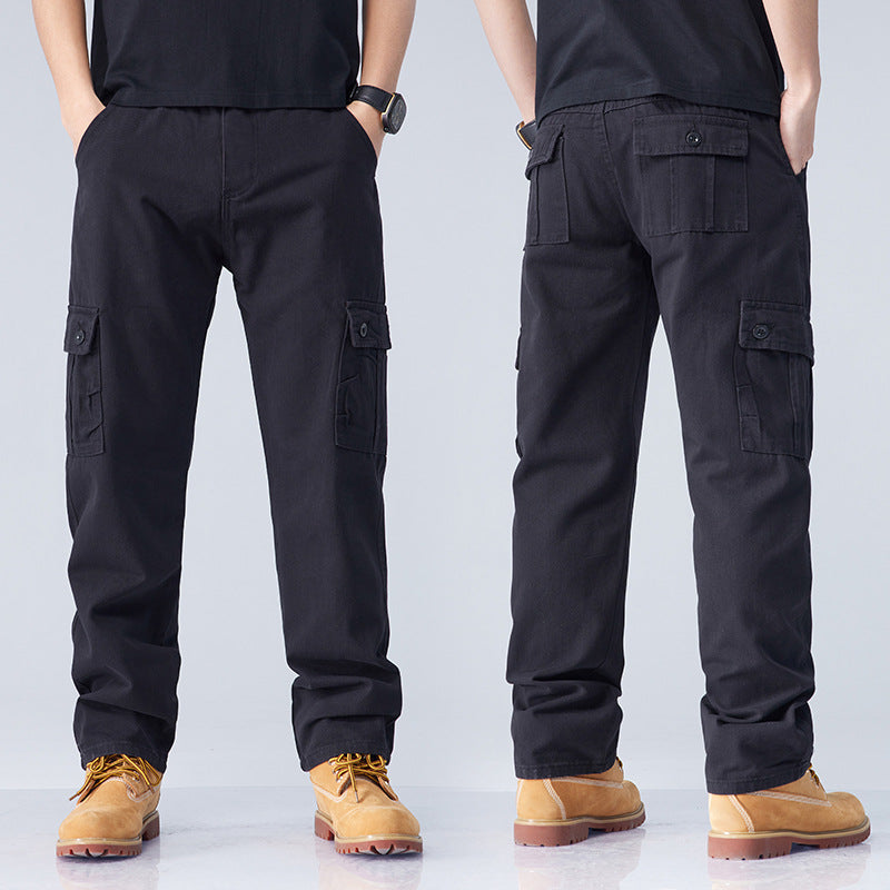 Pure cotton work pants with loose and straight fit
