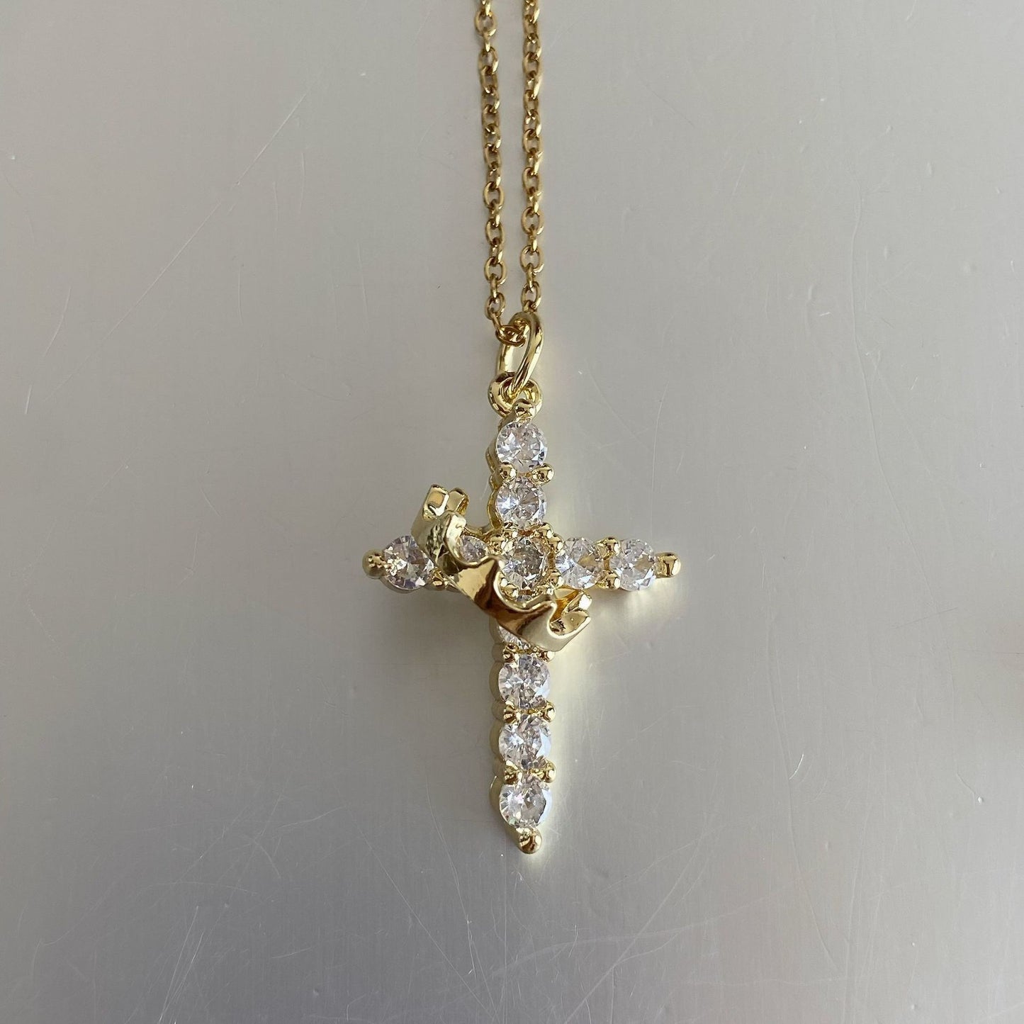 Rotatable Crown Diamond Cross Necklace for Women