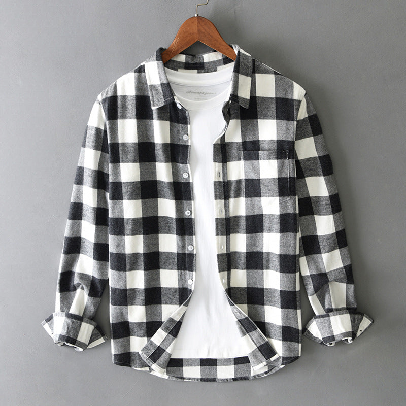 Men's Long Sleeve Plaid Cotton Shirt