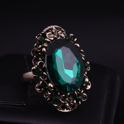 Retro Adjustable Crystal Stone Ring for Women - Vintage Geometric Jewelry