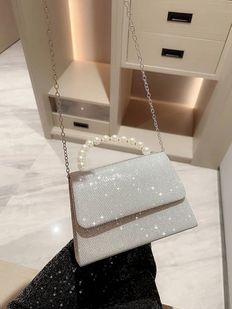 Shiny Pearl Chain Crossbody Bag for Women