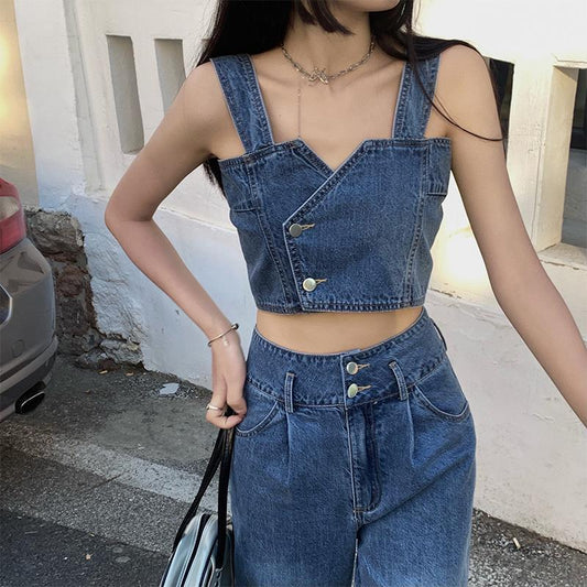 Sexy girl's unique and stylish denim outfit