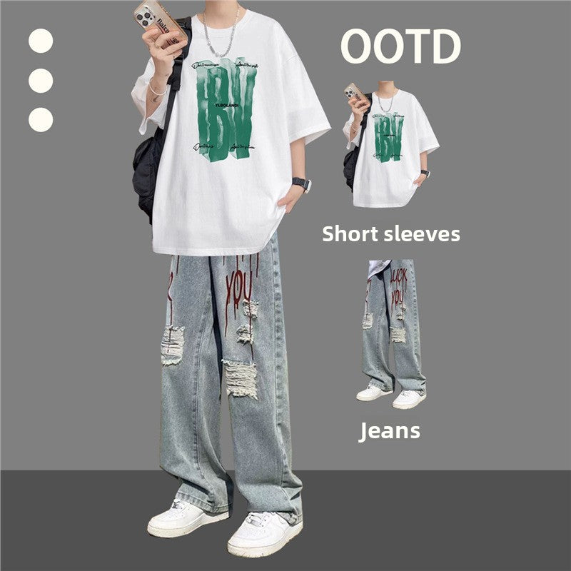 Pure cotton short-sleeved T-shirt boys' summer outfit