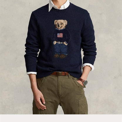 Embroidered bear crew-neck knitted sweater