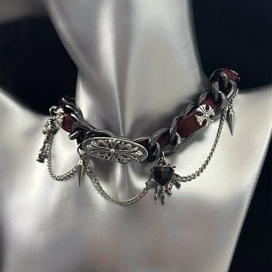 Y2K Embossed Leather Heart Necklace Gothic Punk Unisex