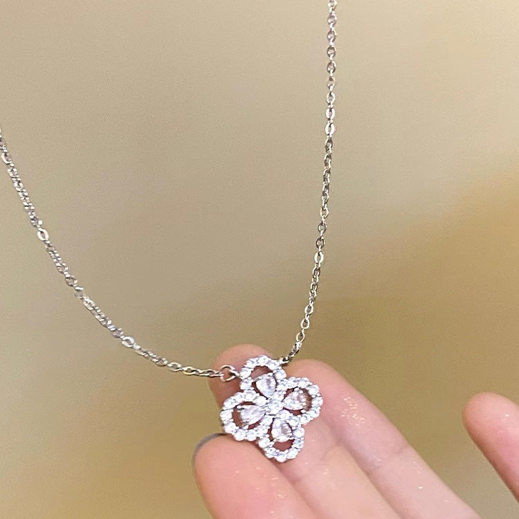 Sparkling Four-Leaf Clover Titanium Steel Necklace