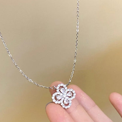 Sparkling Four-Leaf Clover Titanium Steel Necklace