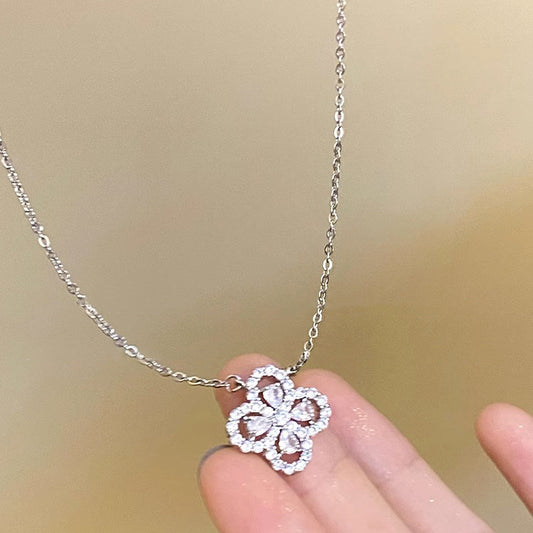 Sparkling Four-Leaf Clover Titanium Steel Necklace