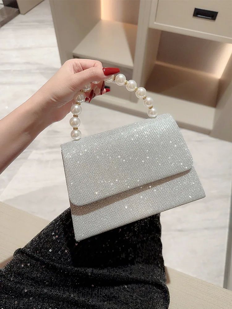 Shiny Pearl Chain Crossbody Bag for Women