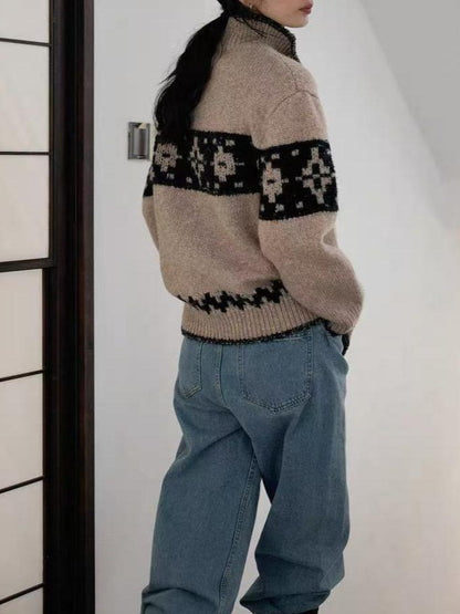 Short high-necked sheepskin button-up sweater