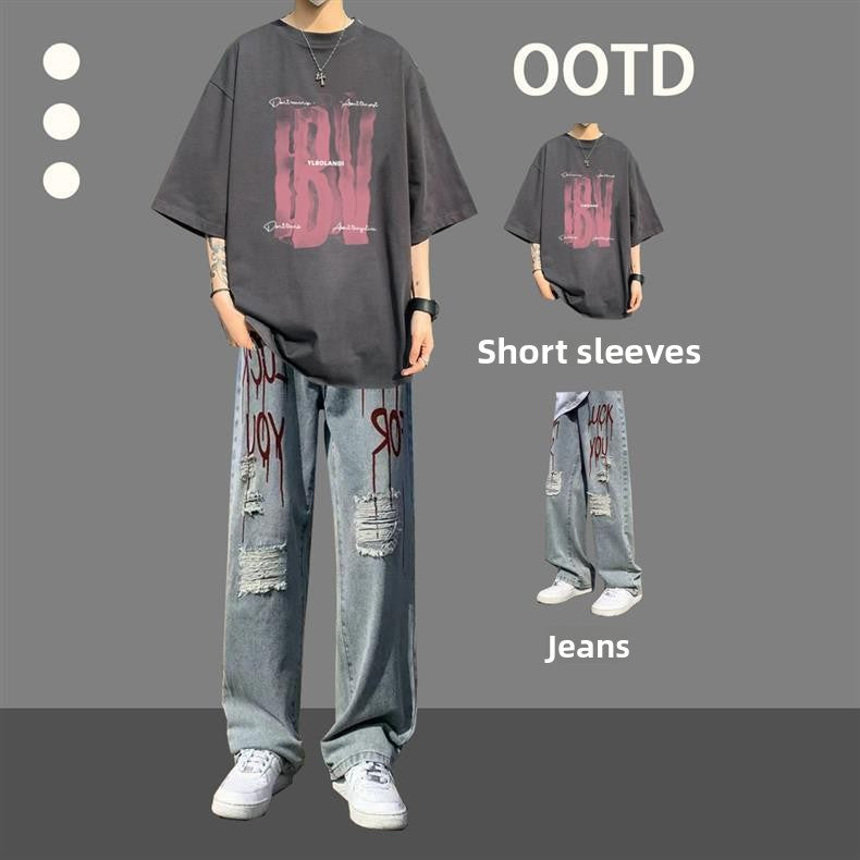 Pure cotton short-sleeved T-shirt boys' summer outfit